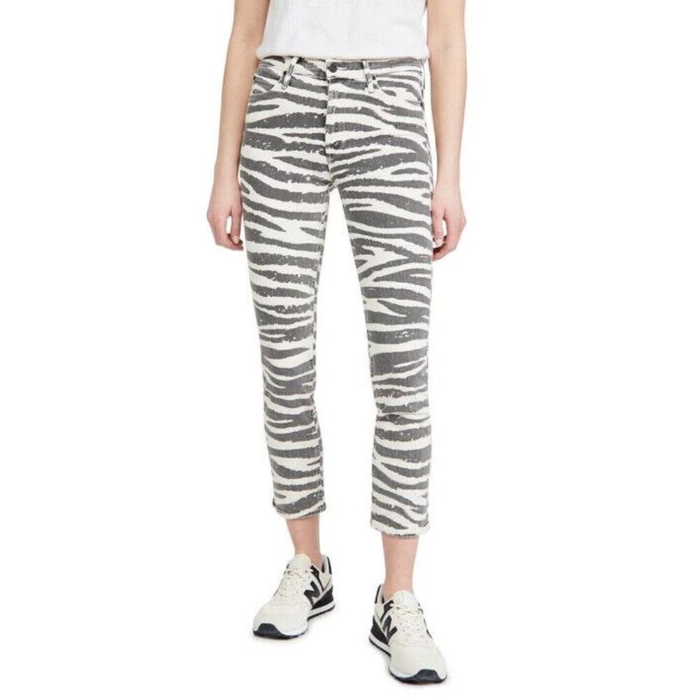 MOTHER The Mid Rise Dazzler Zebra Print Crop Straight Leg Jeans In Herd That 25